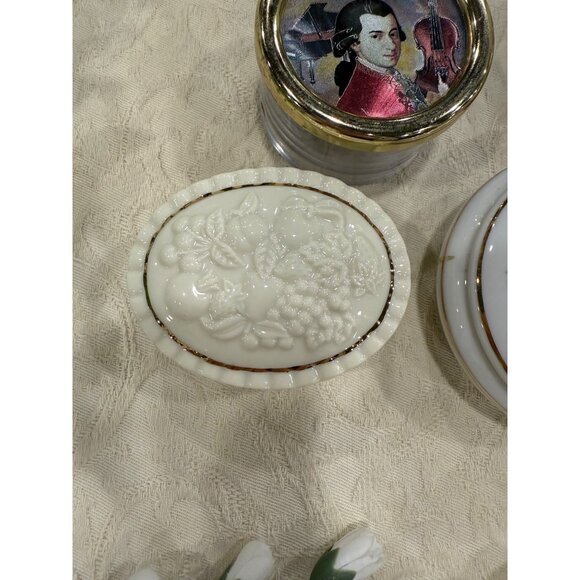 Vintage Trinket Boxes Set Of 5 Lenox, SFMB, Angel Of Love Mozart & Floral Design - Picture 2 of 16